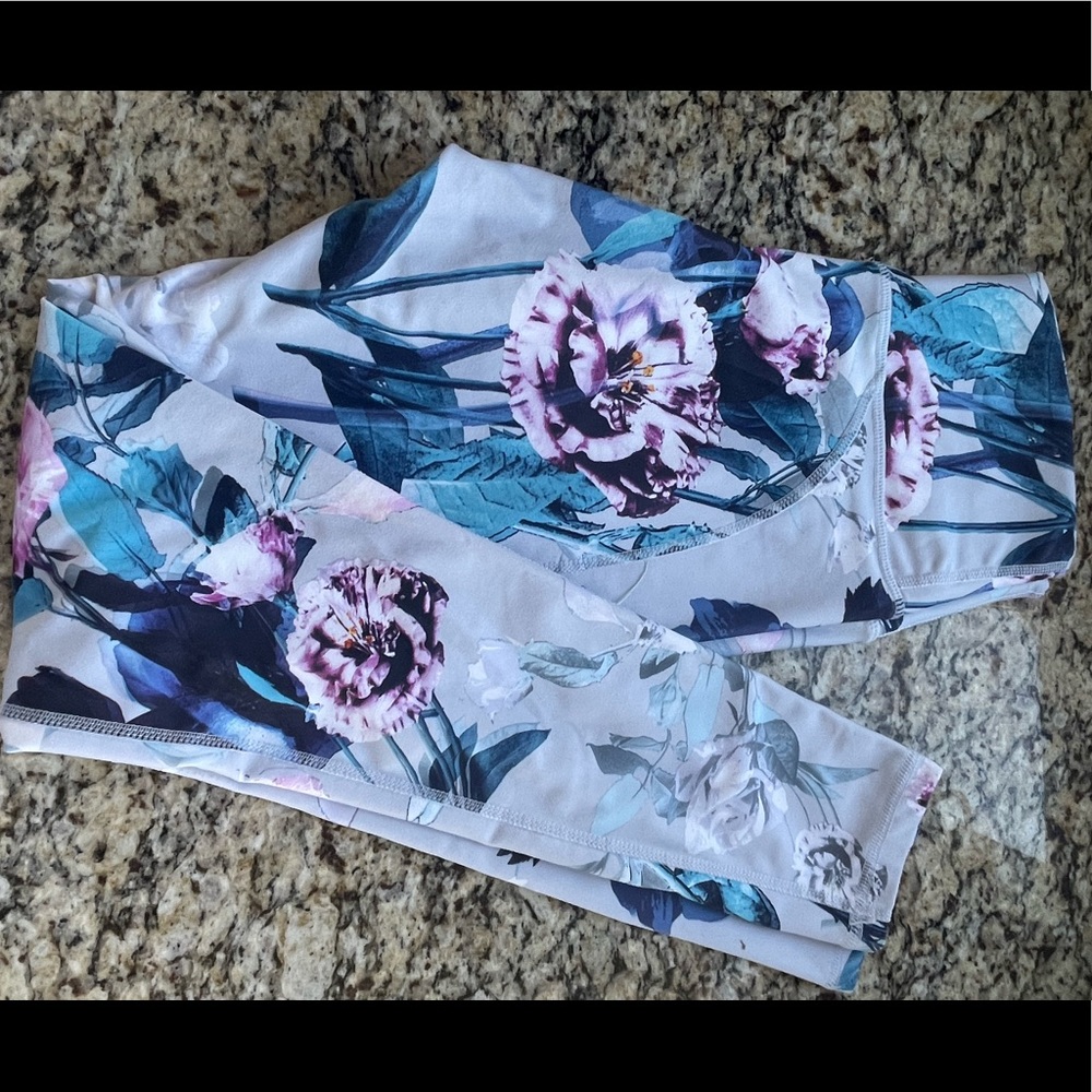 Fabletics, small, high-waisted, floral leggings.